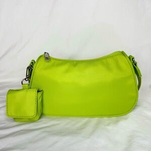 Neon Green Shoulder Bag with Headphone Holder